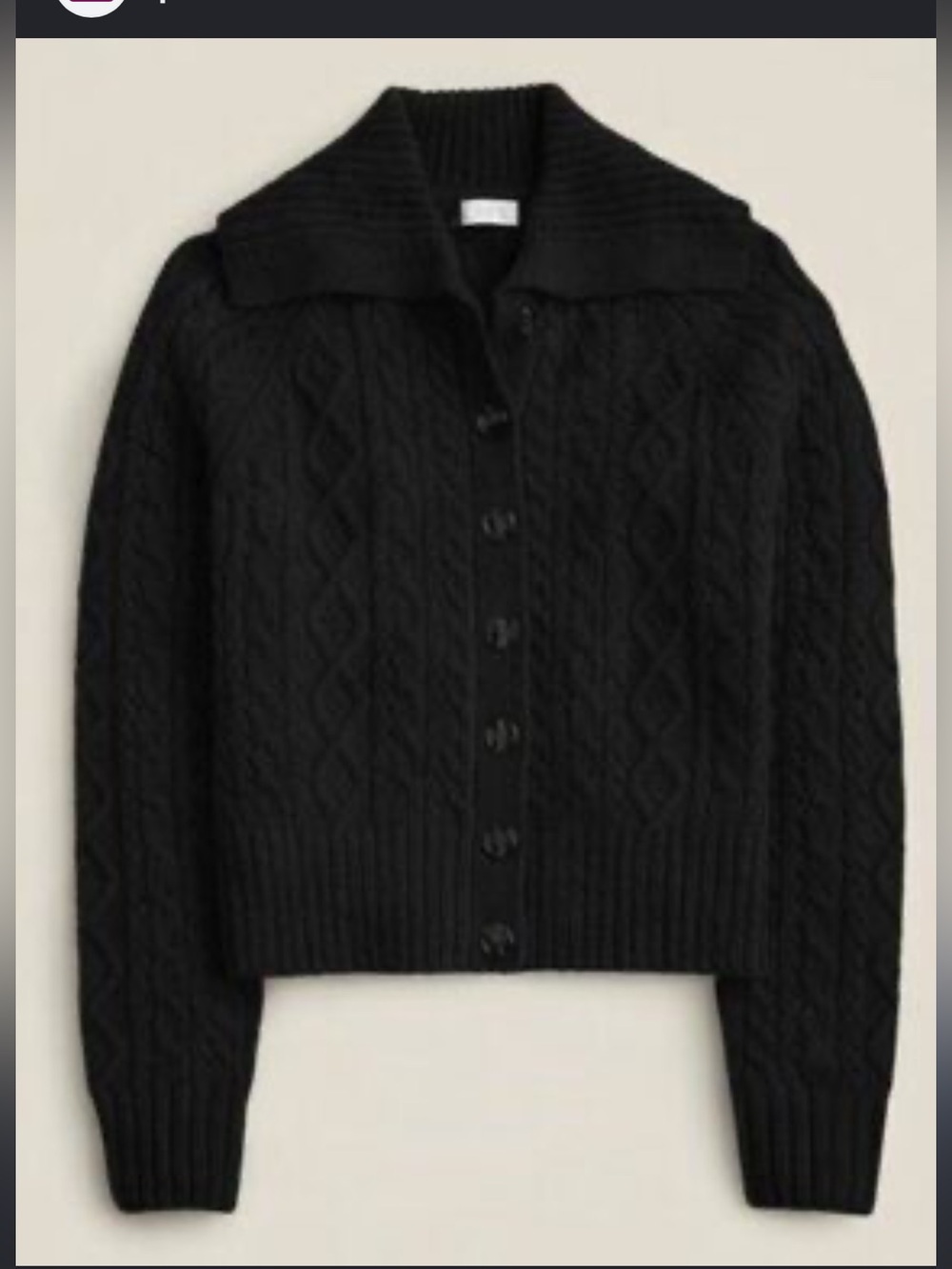 J. Crew Black Cable-Knit Button Cardigan with Wide Collar - Large